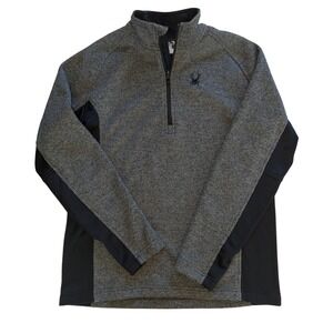 Spyder Mens Quarter Zip Pullover Fleece Grey Black Textured Knit Sweater Large
